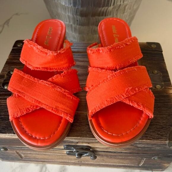 Violet & Red Primm Silver Wedge Sandals in Orange-Red - Picture 3 of 9